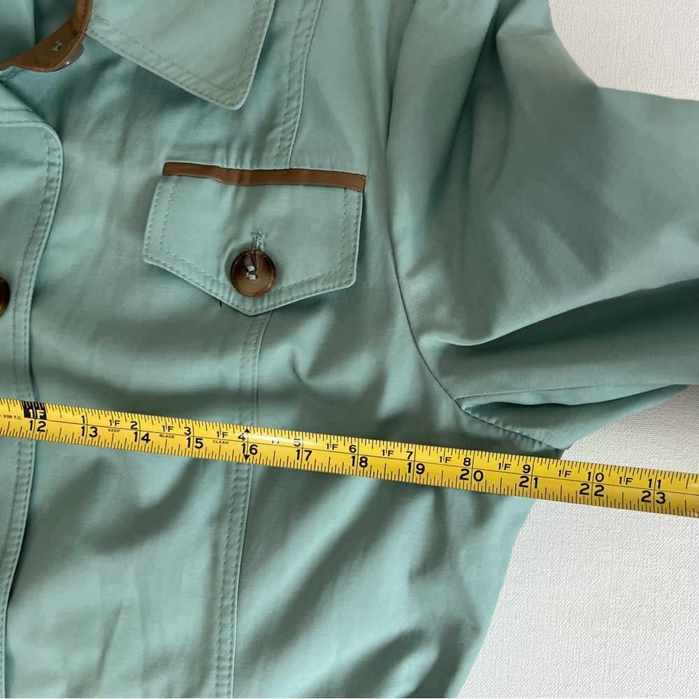 DKNY Women's Belted Faux Leather Trim Mint Green Trench Coat - XL - Picture 7 of 8